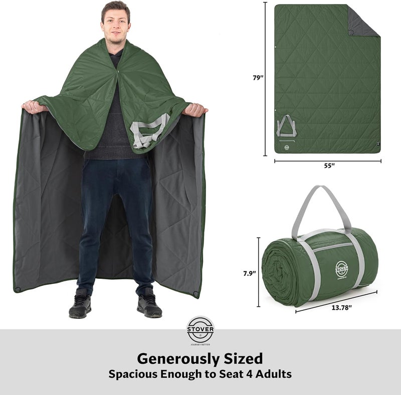 STOVER Large Waterproof Outdoor Stadium Blanket- Extra Thick Soft Fleece Camping Blanket for Travel, Picnics, Sports, Dogs 79"x55", Warm, Windproof, Sand-Proof, Lightweight, Packable (Game Day Green) - Image 5
